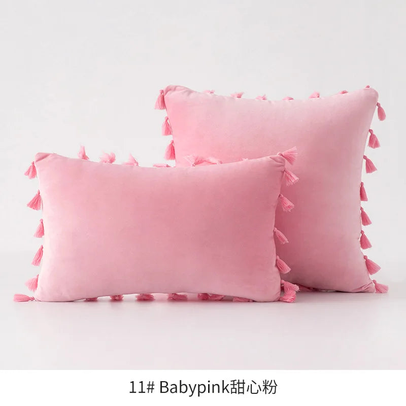 DecorBites™ Fringed Tassel Velvet Pillowcase 50x50cm/30x50cm in Popular Light Colors