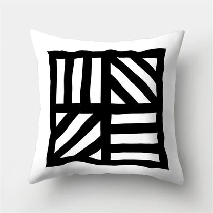 DecorBites™ Geometric Star Print Pillow Cover for Home Decor - Black & White Square Texture