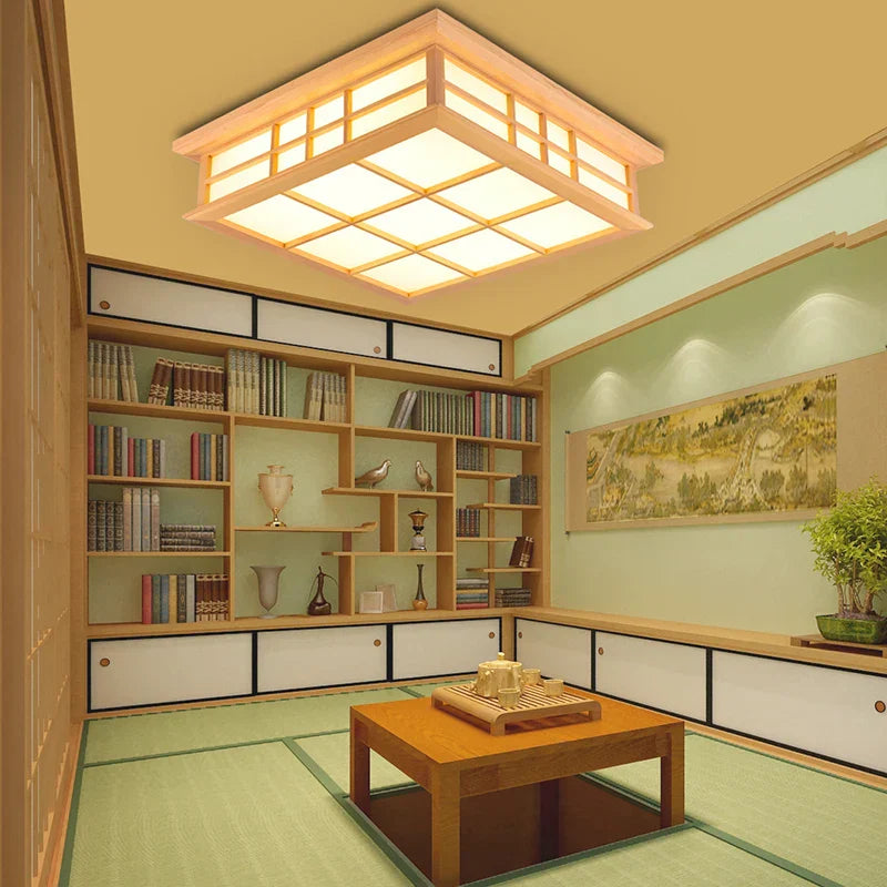 Decorbites™ Japanische Tatami-Holz-Deckenleuchte LED, Beleuchtung für Esszimmer, Schlafzimmer und Arbeitszimmer