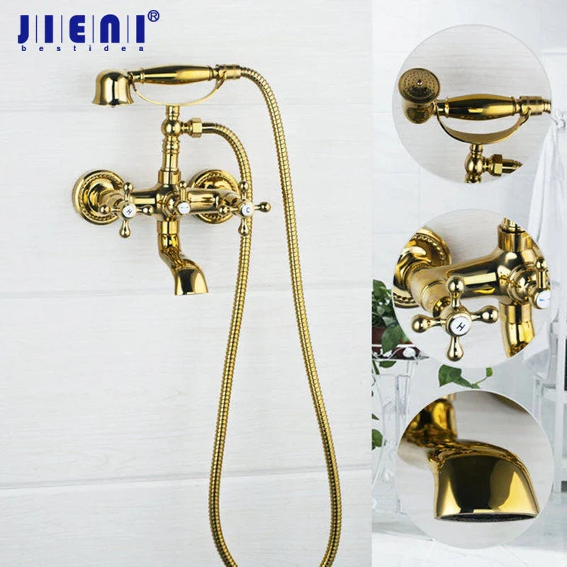 Decorbites™ Golden Duscharmatur mit Doppelgriffen für Waschbecken und Badewanne