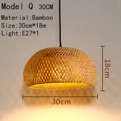 Handwoven Rattan Bamboo Pendant Light in Black
