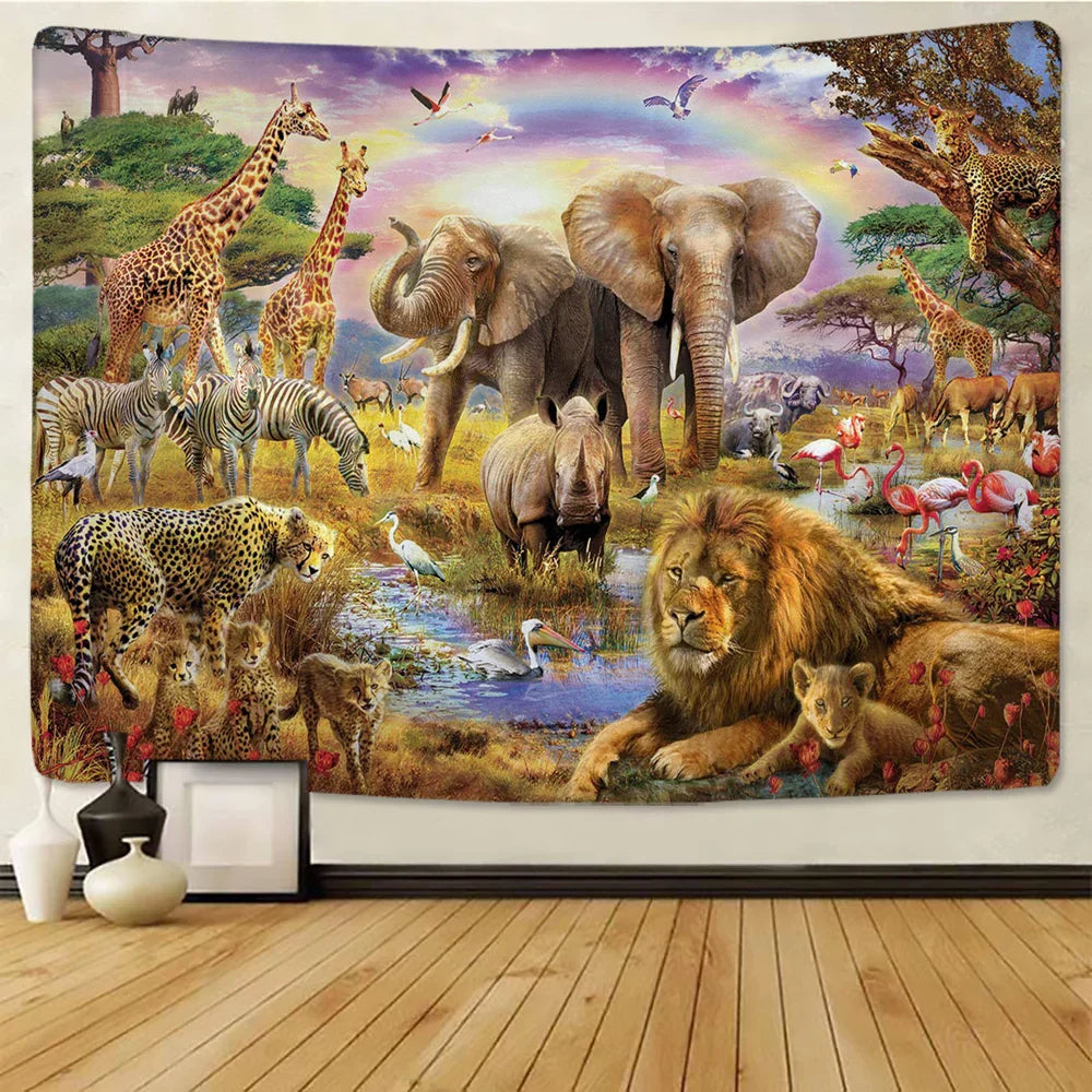 Decorbites™ Löwentapisserie Afrikanische Graslandtiere Cartoon Wandhänge-Decke