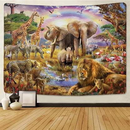 Decorbites™ Löwentapisserie Afrikanische Graslandtiere Cartoon Wandhänge-Decke