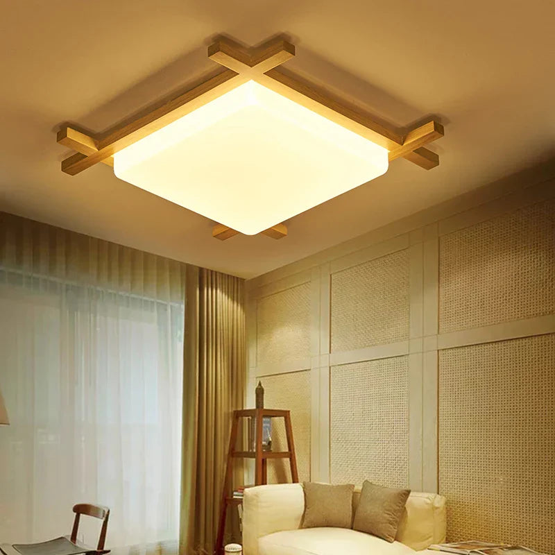Wood Square Ceiling Light Flush Mount Design