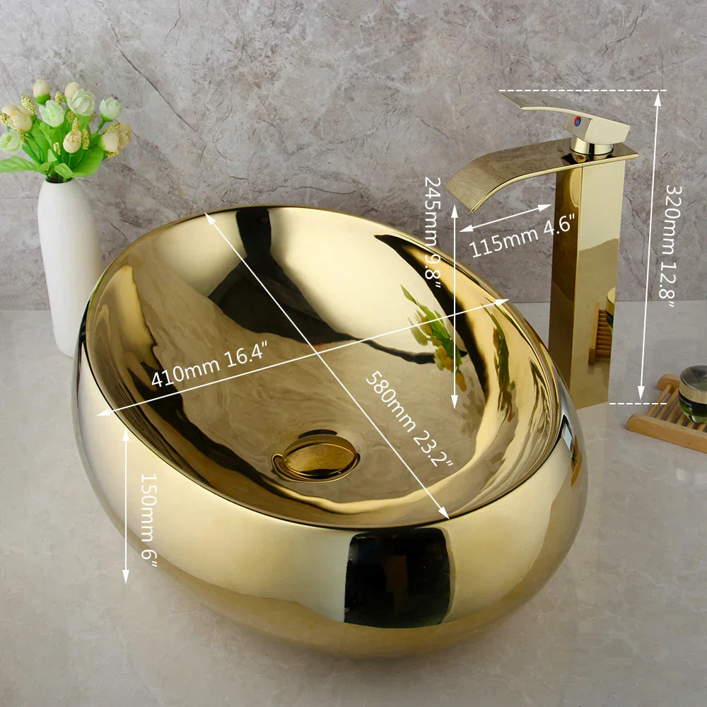 Gold Ceramic Basin Sink Set