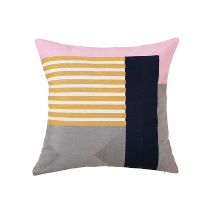 DecorBites™ Geometric Embroidery Pillow Cover 45x45cm/30x50cm Yellow Pink Abstract Design