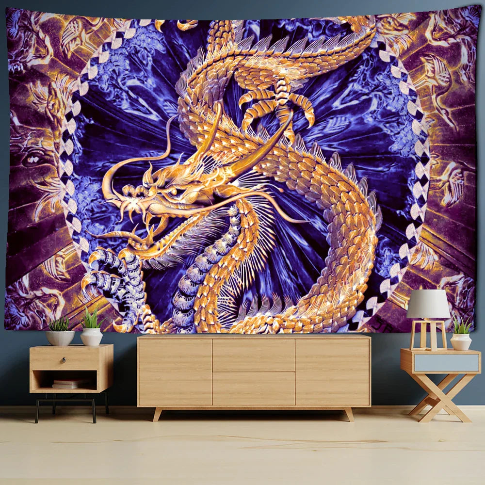 Decorbites™ Golden Loong Drachen-Totem-Wandteppich, Cartoon-Burg-Wandbehänge & Heimdekoration Kunst