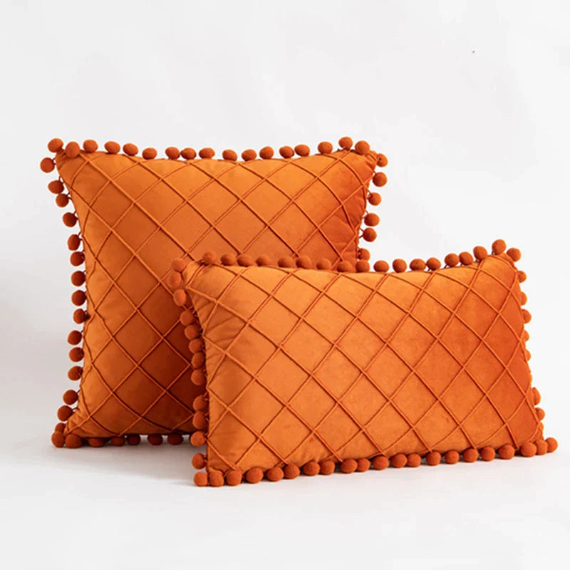 DecorBites™ Corduroy Striped Pompom Pillowcase for Bedroom Sofa Living Room