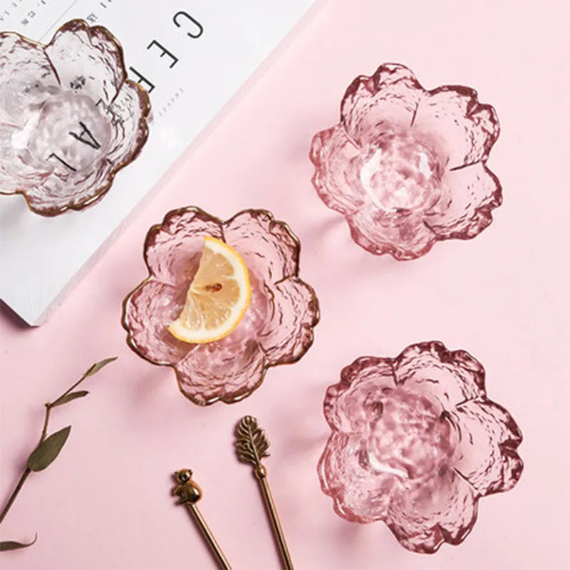 Decorbites™ Japanisch gestaltete Glasplatten mit goldenem Rand - Set aus 3 | Mini-Würz- oder Dessertschälchen