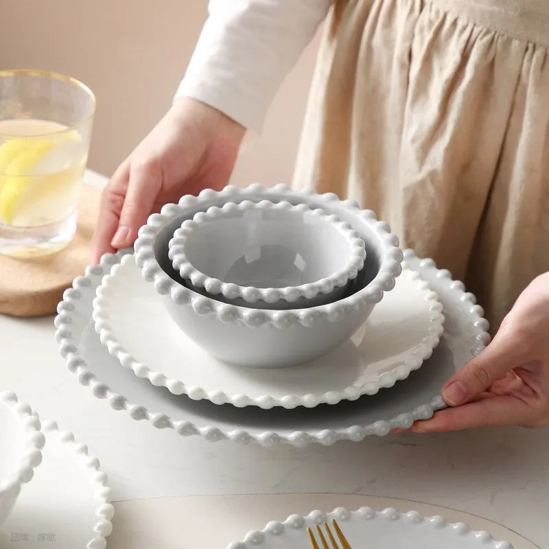 Decorbites™ Herzförmiges Perlmutt-Essbesteck-Set - Elegantes Porzellan-Tafelgeschirr für Salat, Suppe, Steak
