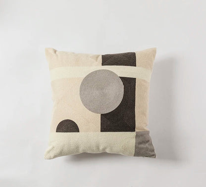 DecorBites™ Geometric Embroidery Cushion Cover Set - Blue Coffee Yellow Grey Abstract Square