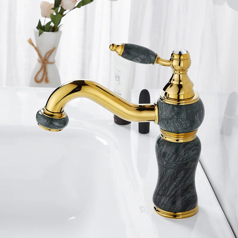Gold Marble Basin Faucet With Pop-Up Overflow
