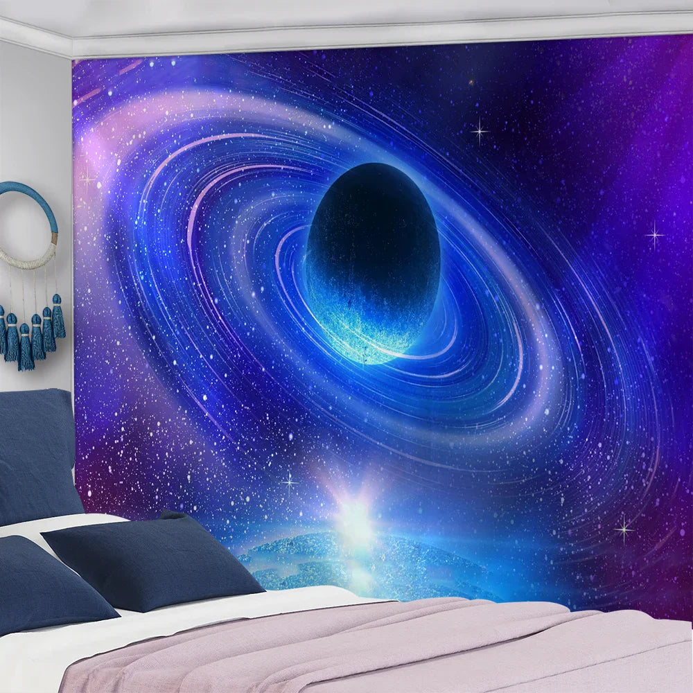 Decorbites™ Galaxy Himmel Blau Planet Gobelin Hippie Retro Heimdekoration Yogamatte