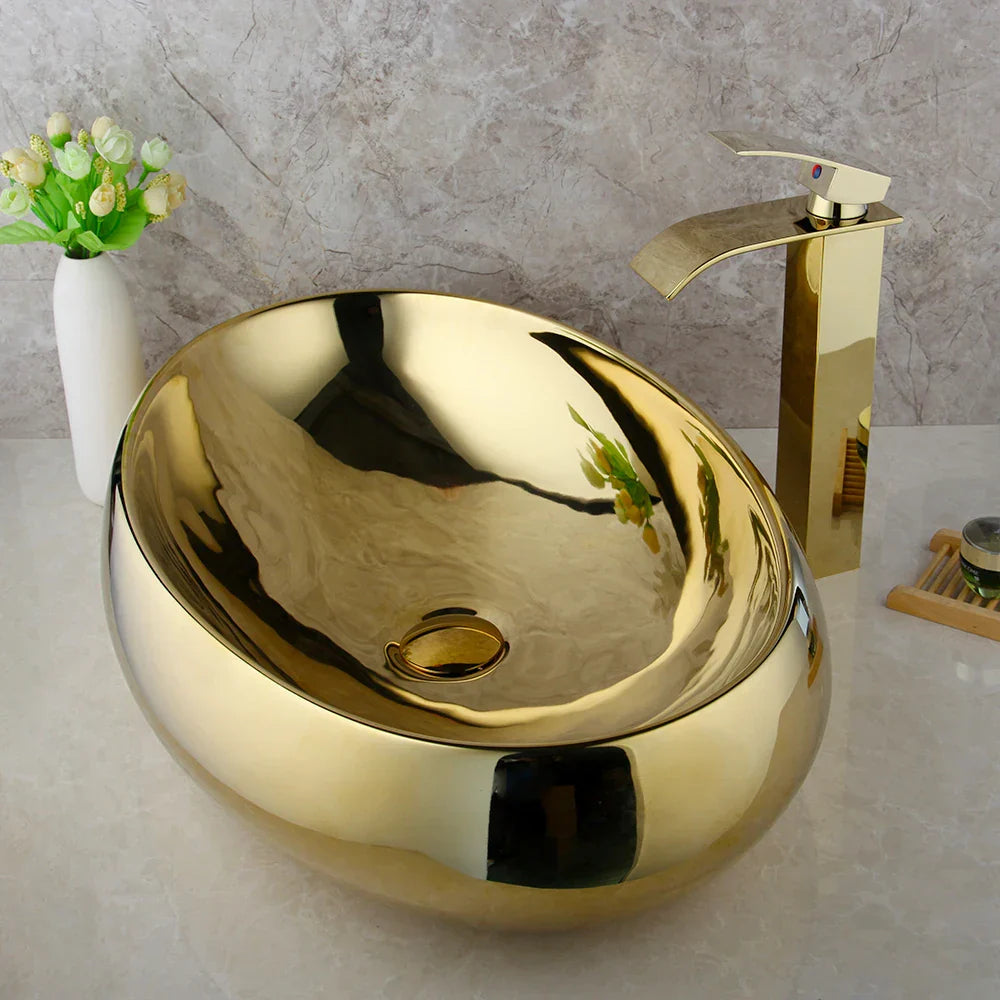 Gold Ceramic Basin Sink Set
