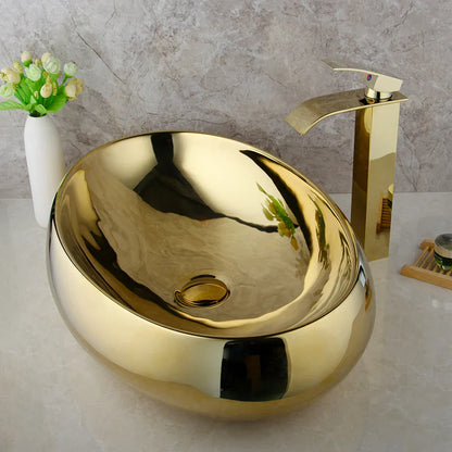 Decorbites™ Gold Keramisches Waschbecken & Messingarmatur-Set mit Pop-Up-Abfluss