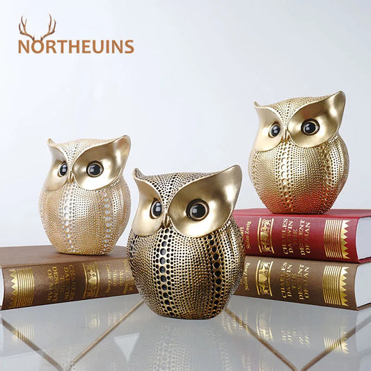 Decorbites™ Goldene Eulen-Figuren: Harz-Tierstatuen für Heimdekoration & Geschenke