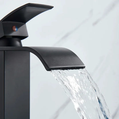 Decorbites™ Schwarze Messing Badezimmer Wasserfall Waschbecken Armatur Heiß-&Kalt Mischer Waschtisch Hahn Deckenmontiert