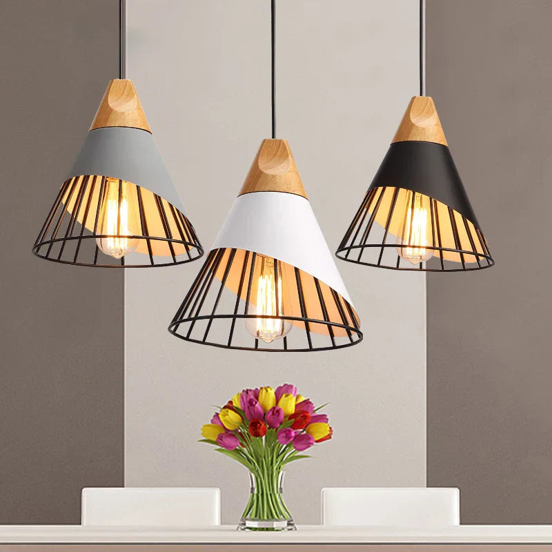 Decorbites™ Industrielles Loft-Holz-Pendant-Licht, Nordisches Eisen-Hängeleuchte für Küche, Schlafzimmer, Esszimmer