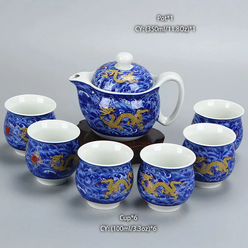 Decorbites™ Drachen-Teekanne-Teeset, Porzellan-Kung-Fu-Teegerät für Pu-Erh-Oolong-Zeremonie
