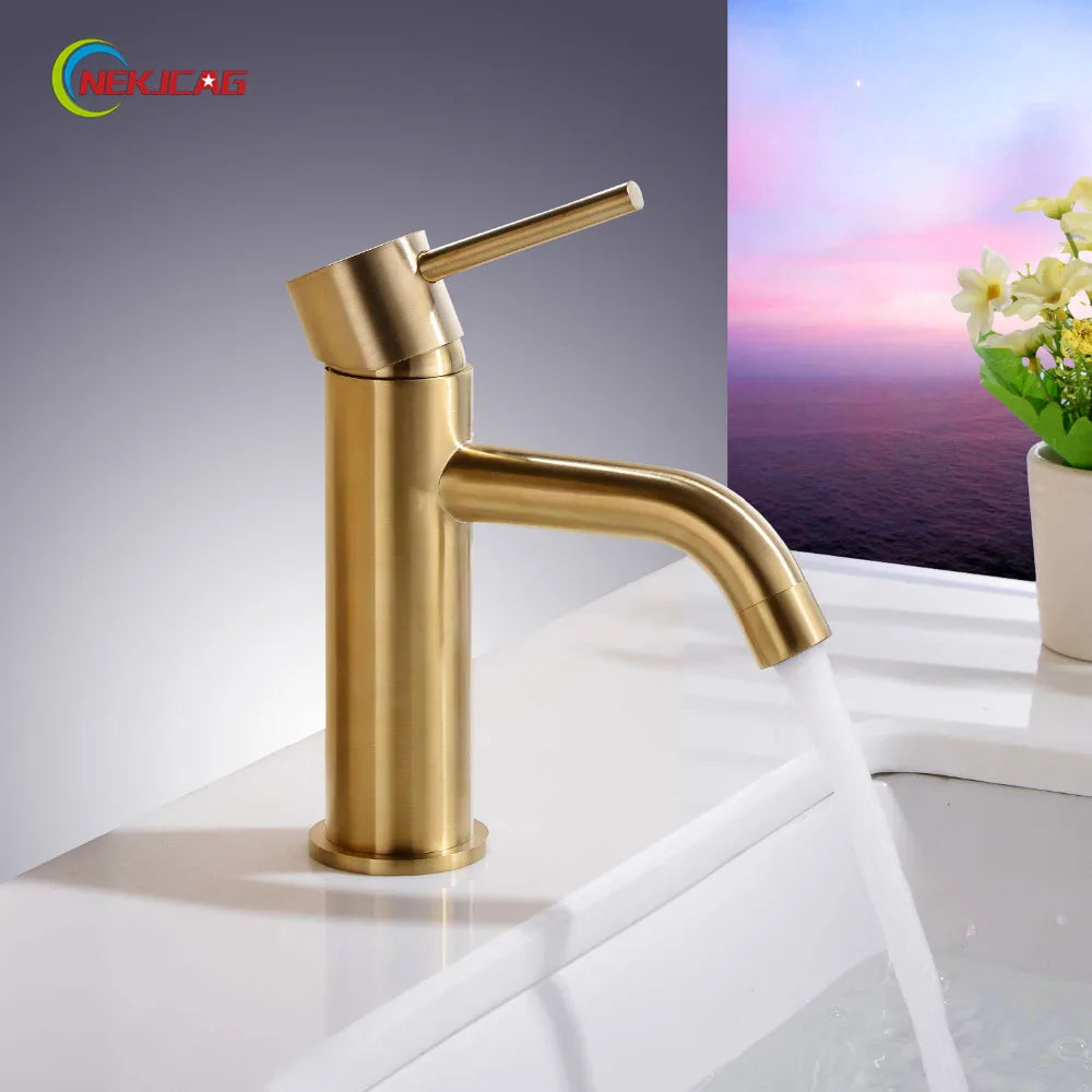 Decorbites™ Golden Messing Beckenarmatur Deckmontiertes Waschbecken-Mischventil Heiß Kalt