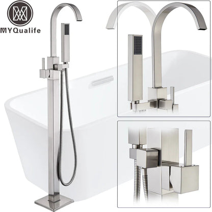 Decorbites™ Freistehender Badewannenarmatur mit Handbrause: Gebürstetes Nickel Bodenmontierter Mischbatterie