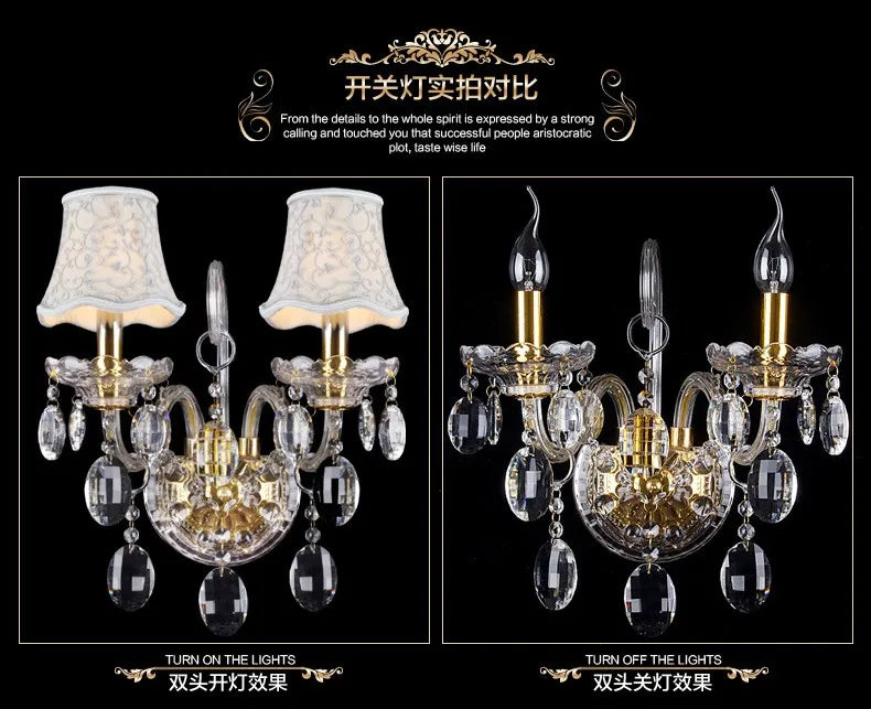 Gold Crystal Wall Sconce K9 3-Lamp Bedside