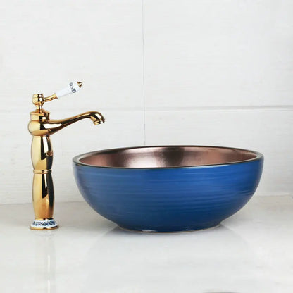 Decorbites™ Handbemaltes Keramisches Waschbecken-Set mit Goldenem Teekannen-Auslaufarmatur