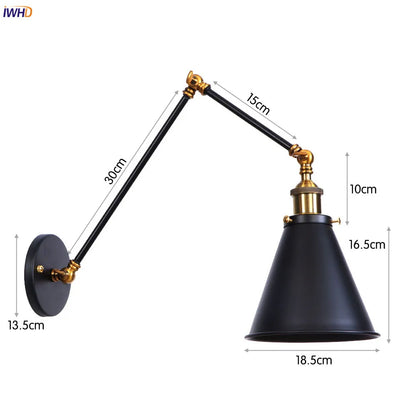 DecorBites™ Gold LED Swing Arm Wall Lamp Industrial Decor Vintage Beside Stair Loft