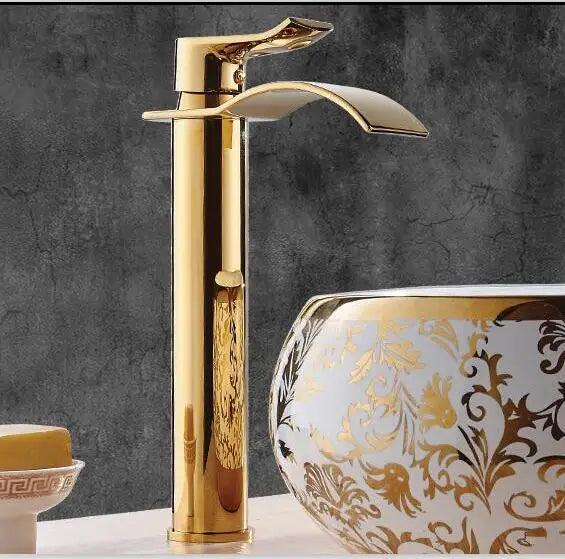 Decorbites™ Gold Wasserfall Badezimmerarmatur Einhebel-Waschtischmischer Armatur Messing Waschbecken Hahn