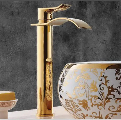 Decorbites™ Gold Wasserfall Badezimmerarmatur Einhebel-Waschtischmischer Armatur Messing Waschbecken Hahn