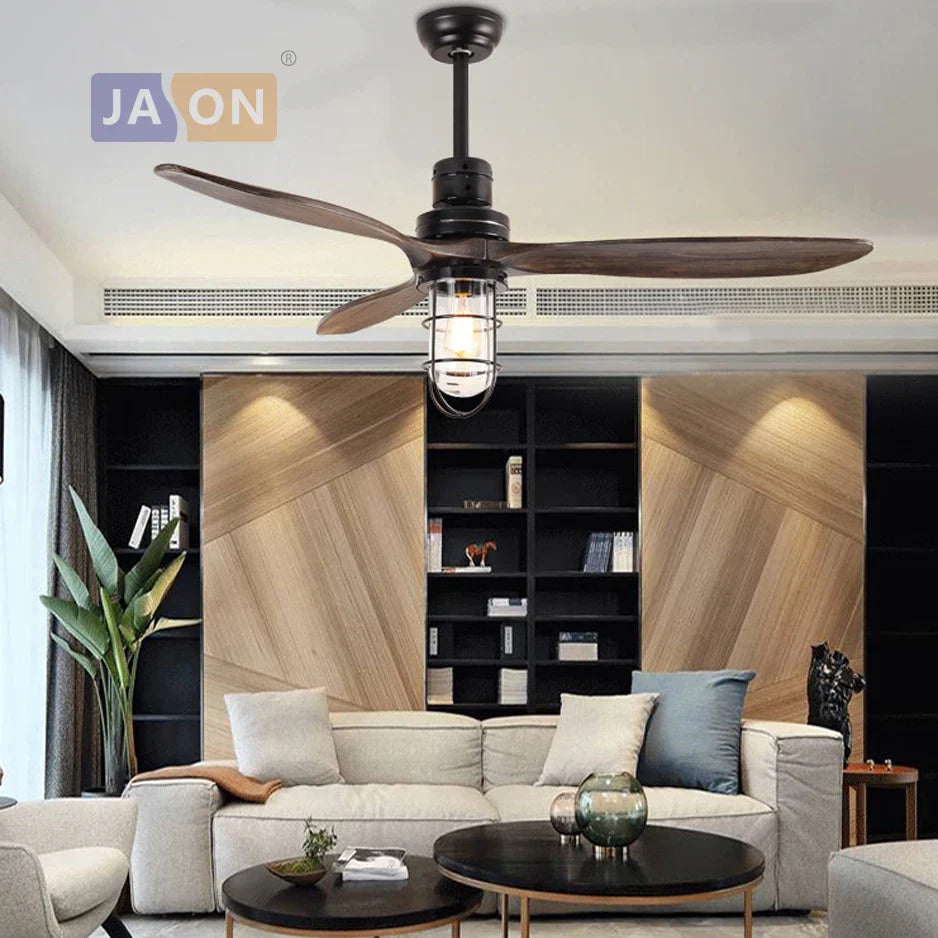 Decorbites™ Edison Loft Eisen Glas Holz Deckenventilator mit LED-Licht für Foyer und Schlafzimmer