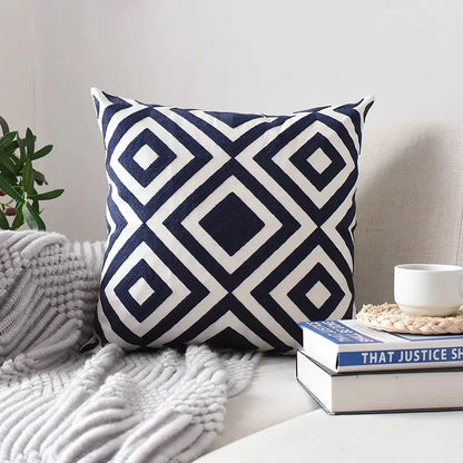 Decorbites™ Geometrisch Besticktes Kissenbezug Grau Schwarz Blau Quadratisches Sofakissen 45x45cm