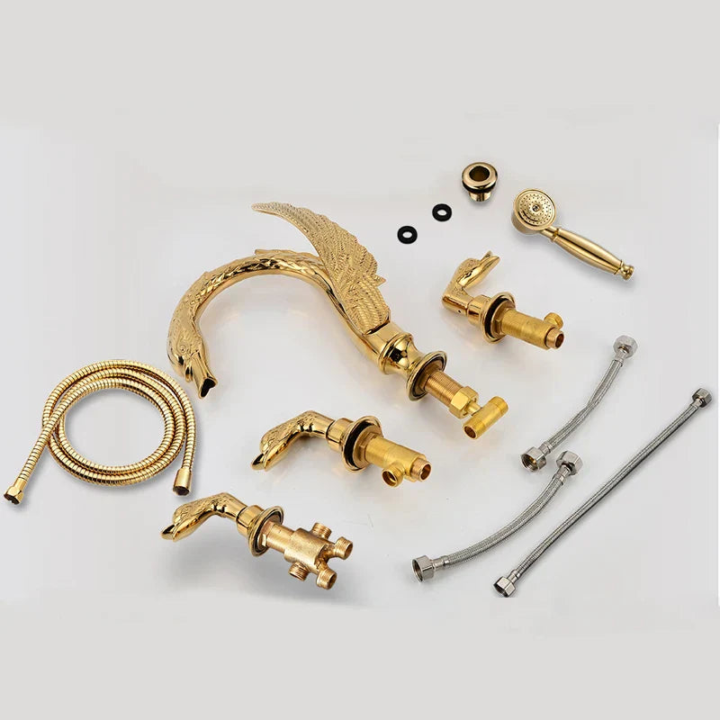 Decorbites™ Golden Swan Badewannenarmatur-Set mit Messinghandbrause.