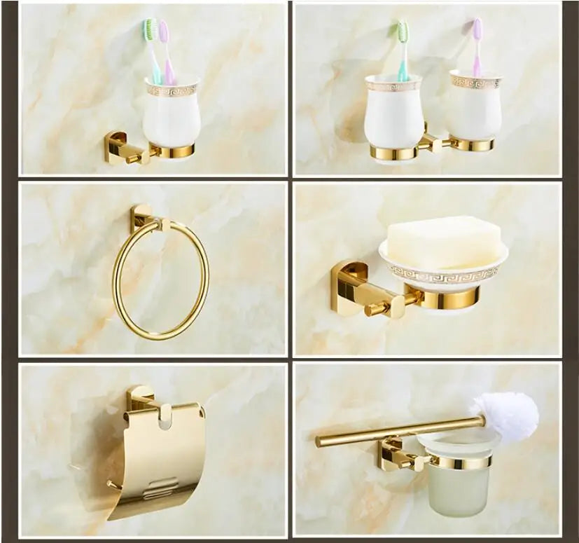 Gold Brass Bath Set