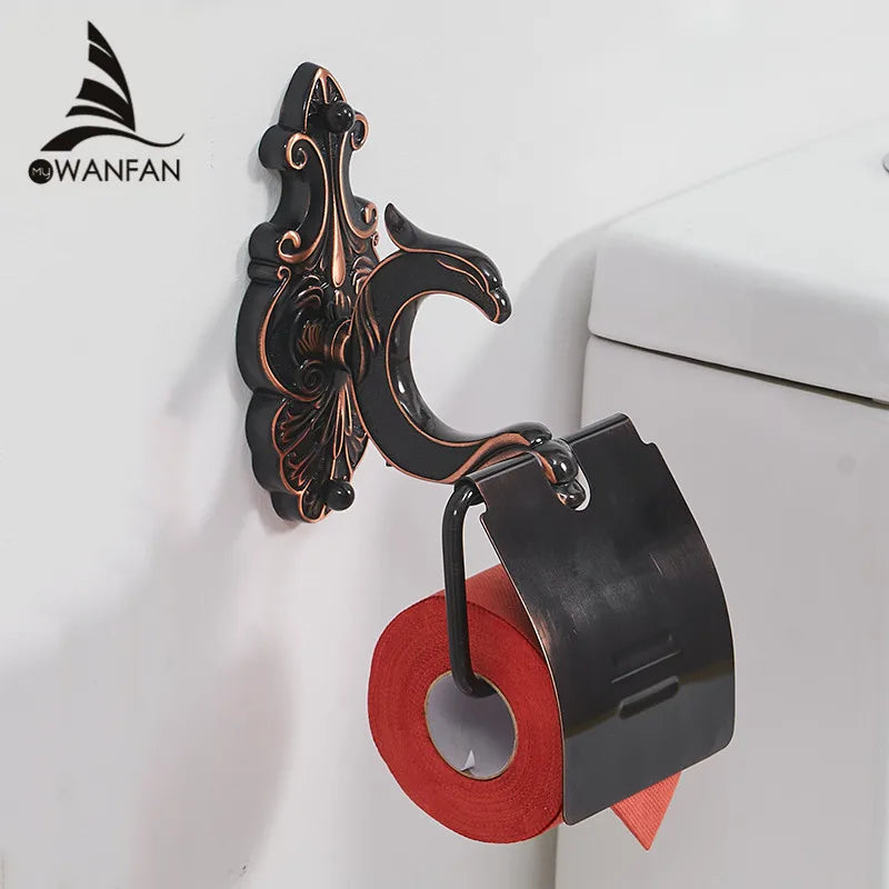 DecorBites™ Black Brass Toilet Paper Holder Wall Mounted Bathroom Accessories Holder Shelf