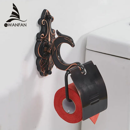 DecorBites™ Black Brass Toilet Paper Holder Wall Mounted Bathroom Accessories Holder Shelf