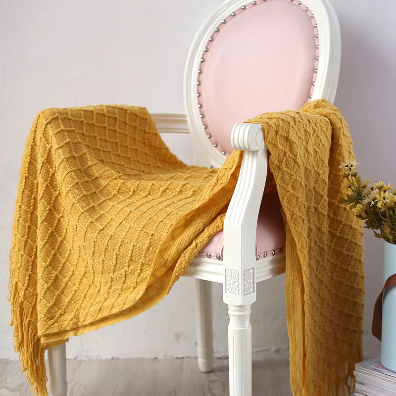 DecorBites™ Knitted Throw Blanket Grey Yellow Black Grey Sofa 130x170cm Diamond Acrylic