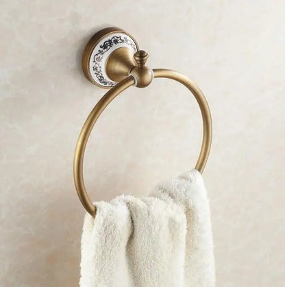 DecorBites™ Bathroom Accessories Set: Towel Rack, Bar, Holder, Hook - Antique Brass/Ceramic/Copper