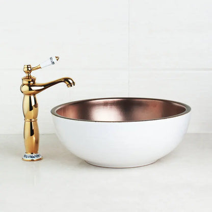 Decorbites™ Handbemaltes Keramisches Waschbecken-Set mit Goldenem Teekannen-Auslaufarmatur