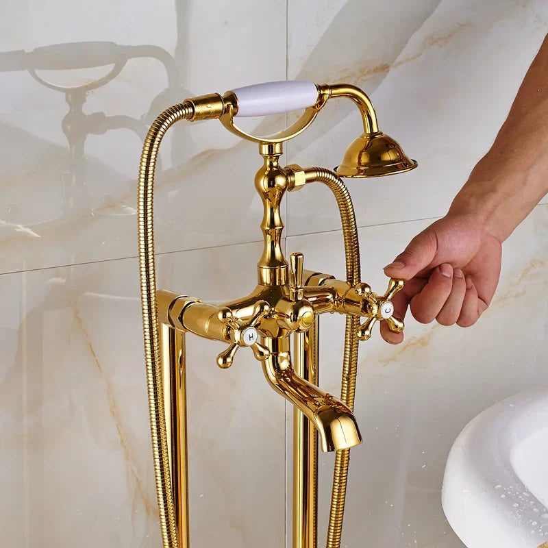 Decorbites™ Gold Badewannenarmatur mit Handbrause – Freistehender Badmischer