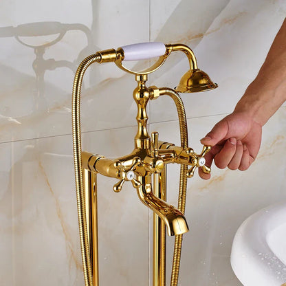Decorbites™ Gold Badewannenarmatur mit Handbrause – Freistehender Badmischer