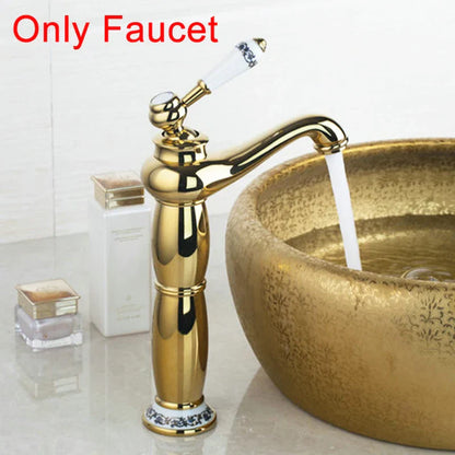 Decorbites™ Handbemaltes Keramisches Waschbecken-Set mit Goldenem Teekannen-Auslaufarmatur