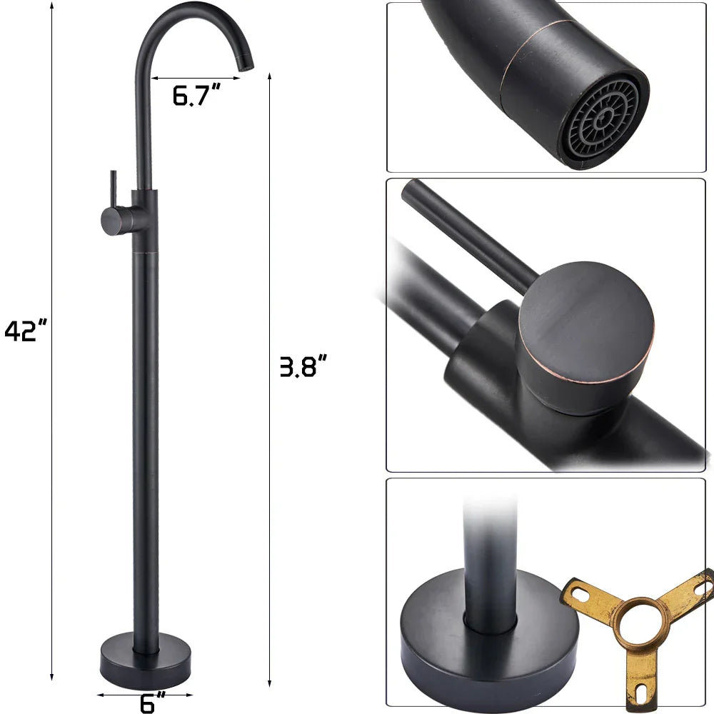 Decorbites™ Schwarz-Bronze Bad-Dusch-Wannenarmatur Bodengestützt Drehbarer Auslauf Heiß-Kalt-Wasserhahn
