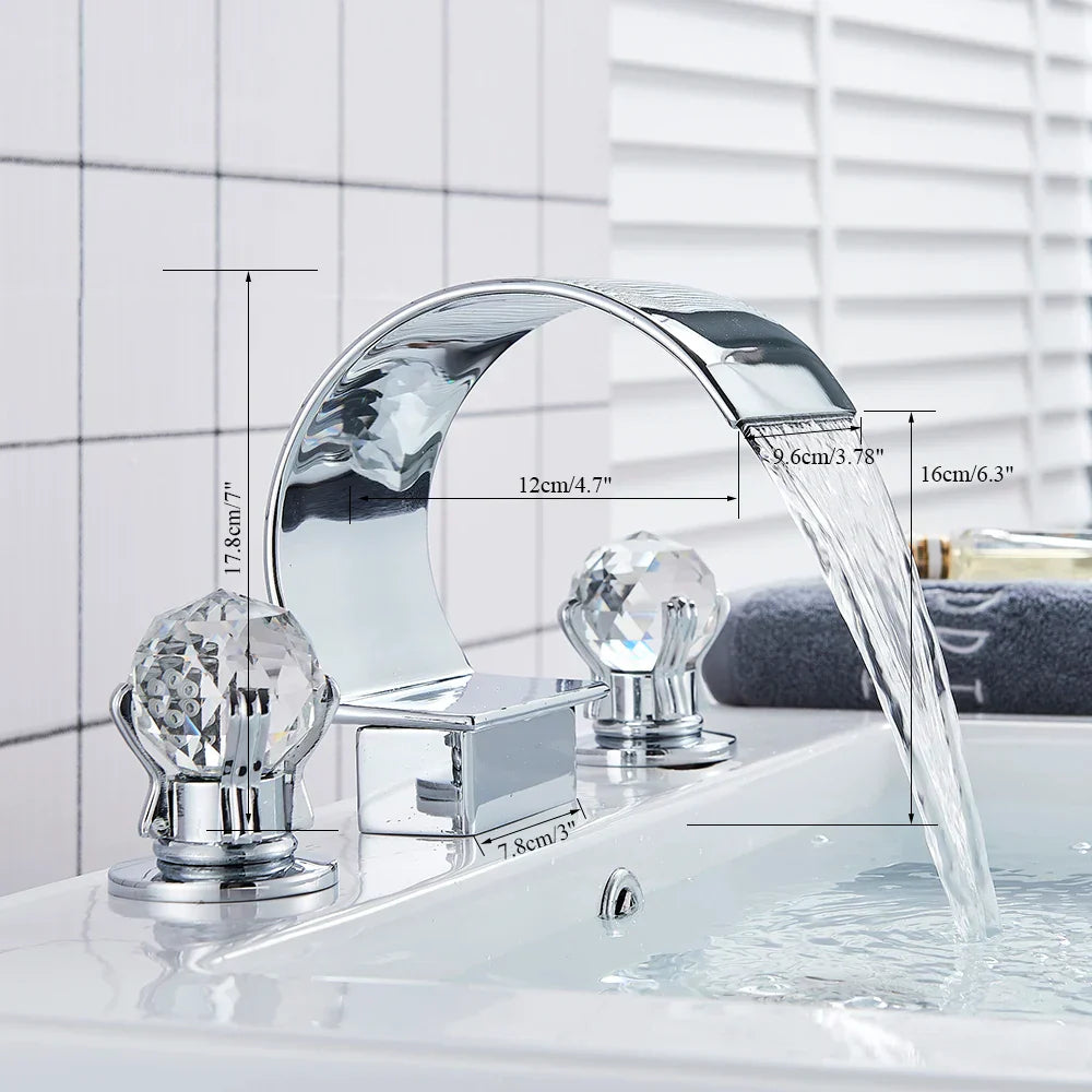 Decorbites™ Kristall-Wasserfall-Waschbeckenarmatur mit breitem Auslauf für Badezimmerwaschbecken – Heiß und Kalt