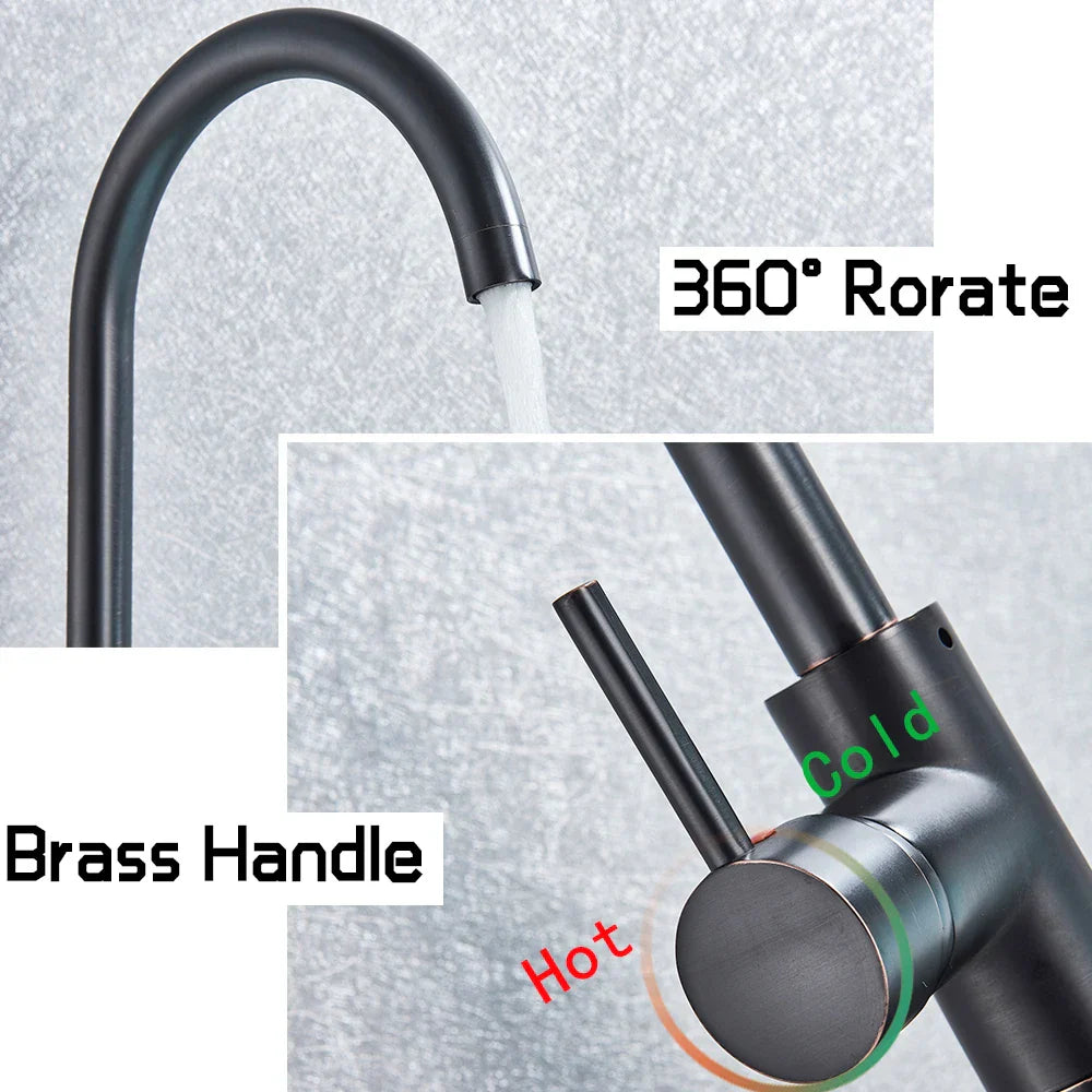 Decorbites™ Schwarz-Bronze Bad-Dusch-Wannenarmatur Bodengestützt Drehbarer Auslauf Heiß-Kalt-Wasserhahn