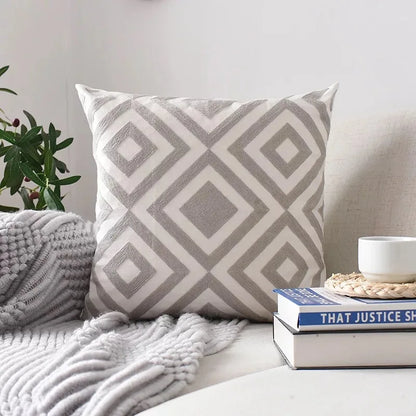 Decorbites™ Geometrisch Besticktes Kissenbezug Grau Schwarz Blau Quadratisches Sofakissen 45x45cm