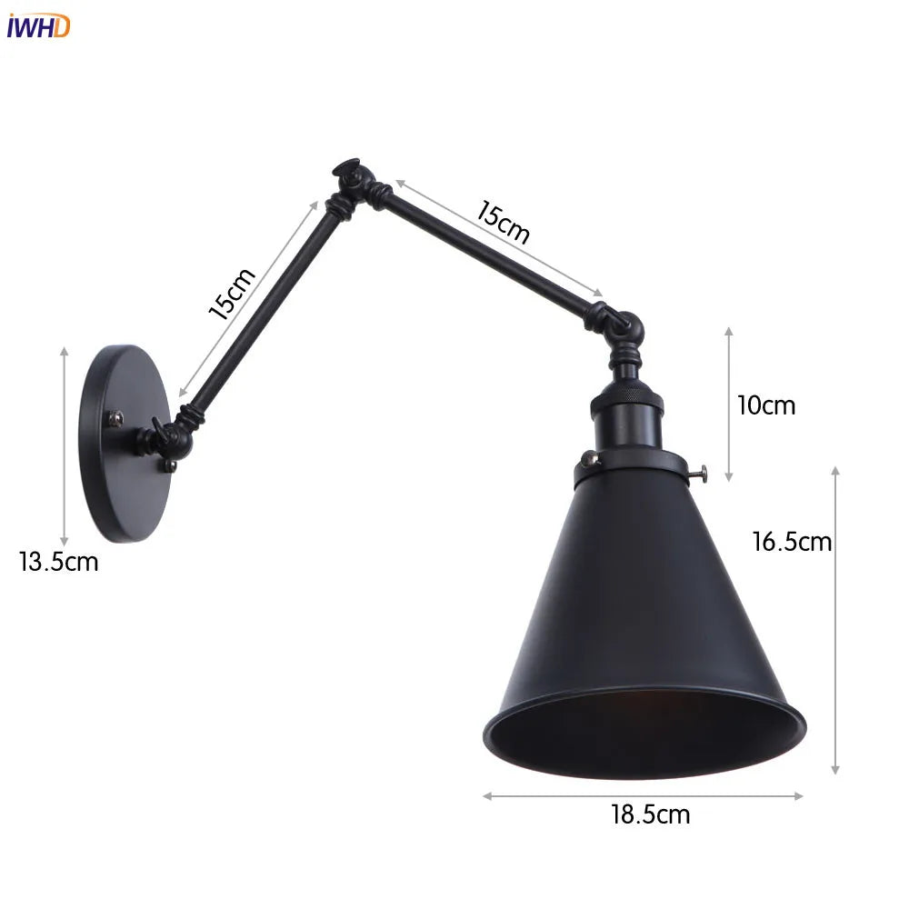DecorBites™ Gold LED Swing Arm Wall Lamp Industrial Decor Vintage Beside Stair Loft