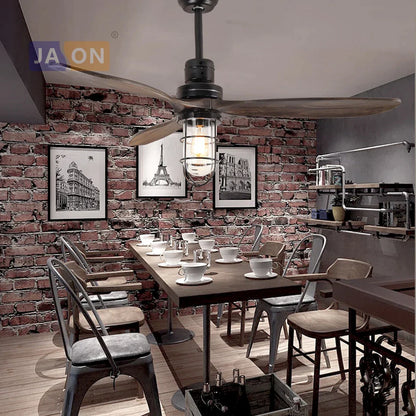 Decorbites™ Edison Loft Eisen Glas Holz Deckenventilator mit LED-Licht für Foyer und Schlafzimmer