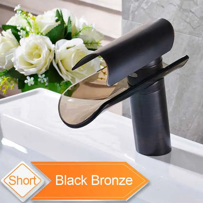 Decorbites™ Glas-Auslauf-Waschbeckenarmatur: Wasserfall-Badmischtap, Chrom-Optik