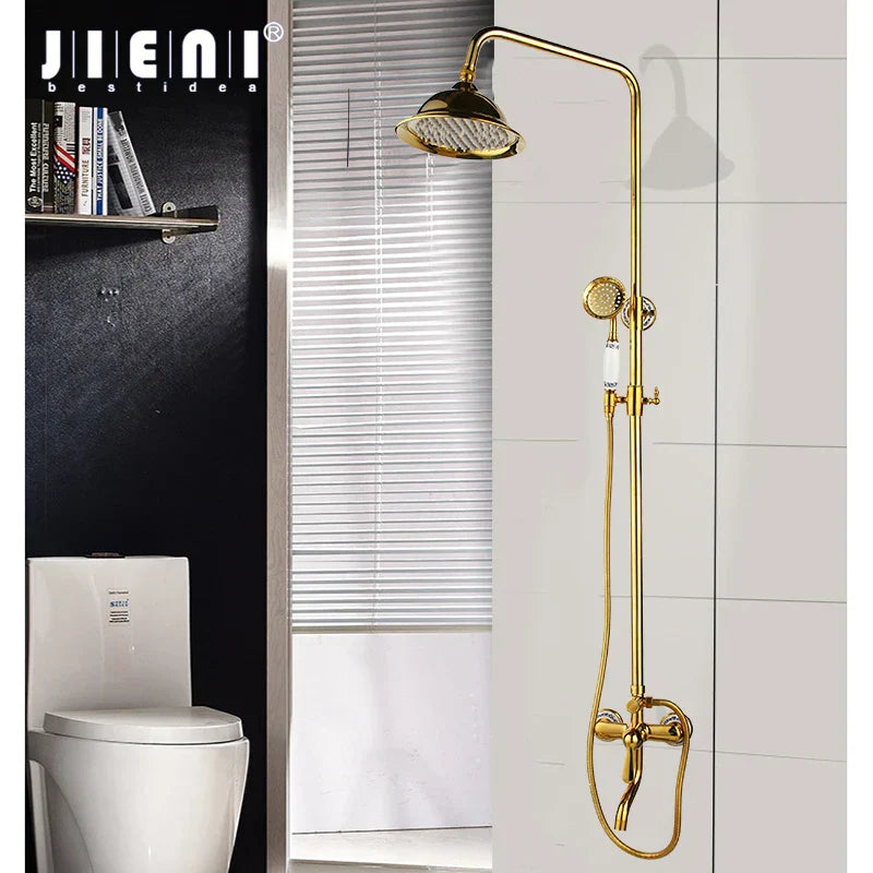DecorBites™ Gold Plated Brass Shower Faucet Set with Hand Spray